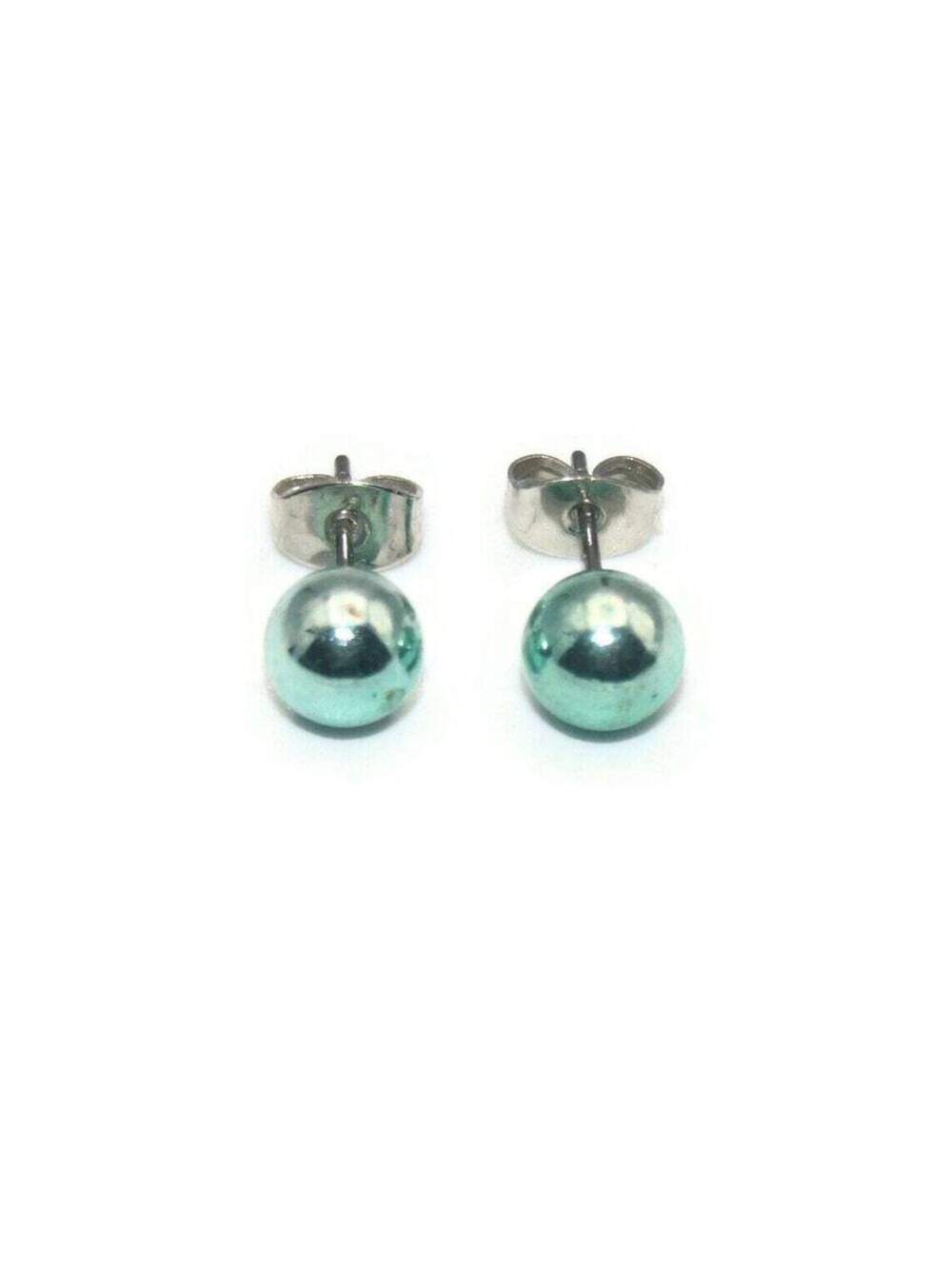 Vintage Green Tone 7 mm Ball Stud Earrings with Post Backs for Pierced Ears.